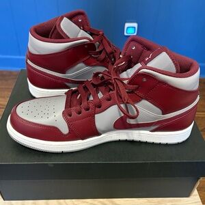 Jordan Maroon and Gray High-Top Sneakers